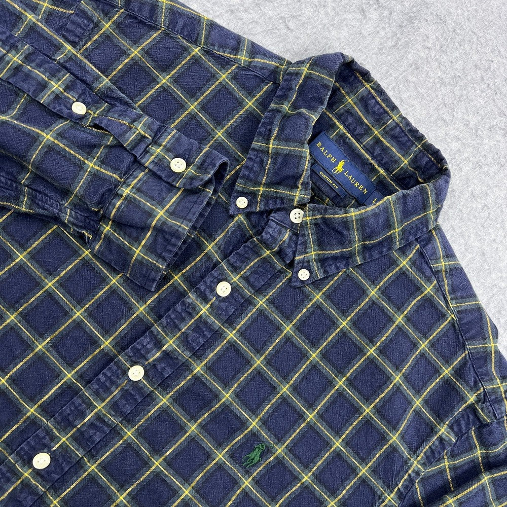 Ralph Lauren Shirt Mens Large Blue Plaid Custom Fit Long Sleeve Button Up Pony